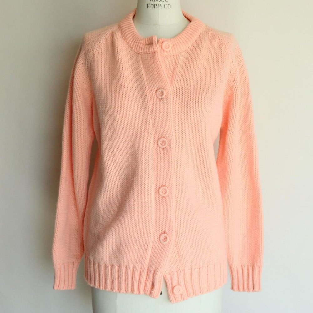 Vintage 1960s Sweater, Full Fashioned Orange Knit Cardigan - Picture 2 of 10